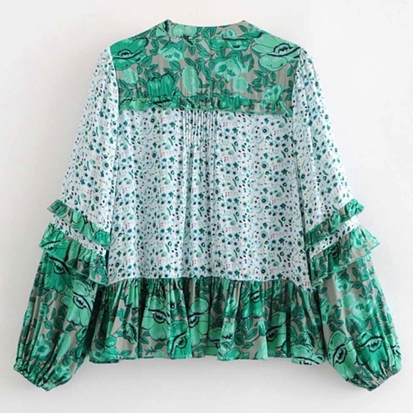 Peasant Gypsy Ballon Long Sleeve Tiered Floral Print Top Women’s Size Small NWOT - Picture 8 of 9